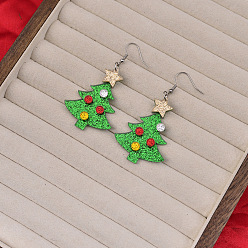 Рождественская елка Рождественские акриловые серьги-подвески, платина, рождественская елка, 71x35 мм