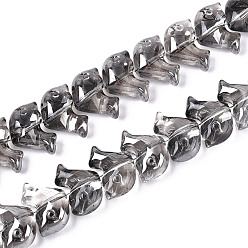 Светло-серый Гальванизируйте прозрачное стекло бисер нитей, дельфин, с половиным покрытием, светло-серый, 10.5x15.5~16x7~7.5 мм, отверстие : 0.9~1 мм, около 69~71 шт / нитка, 24.02~24.41 дюйм (61~62 см)