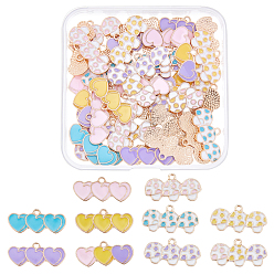 Mixed Color 40Pcs 2 Style Alloy Enamel Pendants, Light Gold, Heart & Mushroom, Mixed Color, 11~12.5x25~25.5x2mm, Hole: 1.6mm, 20pcs/style