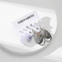 (52) Непрозрачная лаванда 6 комплекты серег из акрилового сплава, cmолой, слезинка и круглая, разноцветные, 47x21 мм