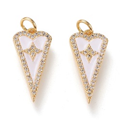 Золотой Латунные микропаве прозрачные подвески с фианитом, с эмалью, долговечный, сердце, золотые, 22x10.5x2.2 мм, переходное кольцо: 5x0.8 мм, 3.4 мм внутренний диаметр