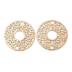 Light Gold Подвески из латуни с покрытием для стойки, гравированные металлические украшения, долговечный, без кадмия, без никеля и без свинца, плоские круглые ссылки, золотой свет, 13x0.3 мм, отверстие : 1 мм