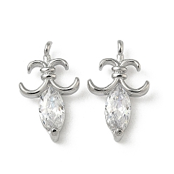 Платинированный Латунные микропаве прозрачные подвески с фианитом, долговечный, очарование цветка ириса, Реальная платина, 15.5x9.5x3 мм, отверстие : 1.2 мм