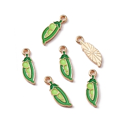 Зеленый Подвески из эмали и сплава, золотой свет, горох, зелёные, 19x6x1.3 мм, отверстие : 1.8 мм, 10 шт / пакет