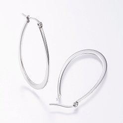 Stainless Steel Color 304 Stainless Steel Hoop Earrings, Hypoallergenic Earrings, Flat Oval, Stainless Steel Color, 44~47x1~2mm, Pin: 0.7x1mm