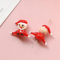 Santa Claus Бусины лэмпворк ручной работы на новогоднюю тематику, Дед Мороз, 19x24 мм