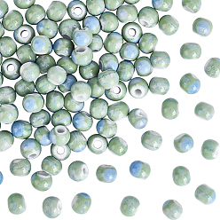 Темный Морско-зеленый 120шт. фарфоровые бусины ручной работы, круглые, яркие глазированный фарфор, темно-зеленый, 6~7x5~6 мм, отверстие : 2 мм