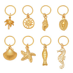 Золотой 8шт 304 подвесные украшения из нержавеющей стали, с открытыми кольцами прыжковых, разнообразные, золотые, 28~41 мм