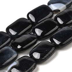 Черный Натуральные полосатые агатовые / полосатые агатовые бусинки, окрашенная и подогревом, прямоугольные, чёрные, 18~18.5x13~13.5x5~6 мм, отверстие : 1.5 мм, около 22 шт / нитка, 15.63'' (39.7 см)