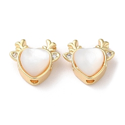 Real 18K Gold Plated Brass Micro Pave Cubic Zirconia Beads, with Shell, Deer with Heart, Real 18K Gold Plated, 10x11x5mm, Hole: 1.6mm