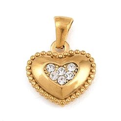 Золотой 304 подвески из нержавеющей стали, сердце прелести, со стразами, золотые, 15x15x5 мм, отверстие : 5x3 мм