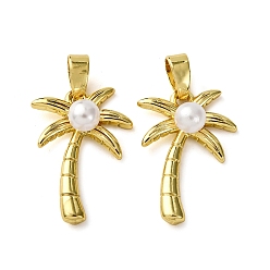Настоящее золото 18K Латунные подвески, с имитацией жемчужина бисера, кокосовая пальма, реальный 18 k позолоченный, 18x13x5.5 мм, отверстие : 4x2.5 мм