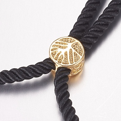 Golden Nylon Twisted Cord Bracelet Making, Slider Bracelet Making, with Brass Findings, Tree of Life, Black, Golden, 8-5/8 inch(220mm), 3mm, Hole: 2mm