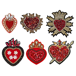 Mixed Shapes Нашивки из ткани сердца, аппликации из стеклянных бусин, наклеить патч, со стразами, аксессуары для костюма, красные, разнообразные, 61~120x48~110x5~7.5 мм, 1 шт / стиль