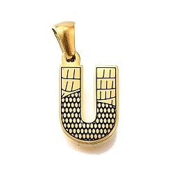 Letter U Золотые подвески 304 из нержавеющей стали, образец коры, Буква U, 18x11x2.5 мм, отверстие : 5.5x3 мм