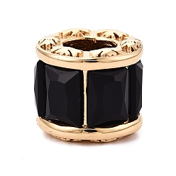 Черный 304 Европейские бусины из нержавеющей стали с кубическим цирконием, колонка, бусины с большим отверстием, вакуумное покрытие pvd, реальный 18 k позолоченный, чёрные, 11.5x13x11.5 мм, отверстие : 6x5 мм