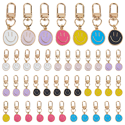 (52) Непрозрачная лаванда 42 шт. 7 цвета сплав эмаль плоская круглая подвеска с улыбающимся лицом украшения, с поворотными застежками, золотые, разноцветные, 59 мм, 6 шт / цвет