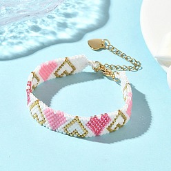 Pink Браслеты из стеклянных бусин для женщин, сердце, розовые, 6-1/8 дюйм (15.4 см)