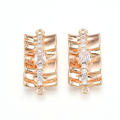 Настоящее золото 18K Латунные подвески из прозрачного кубического циркония, прямоугольник ссылки, без кадмия, без никеля и без свинца, реальный 18 k позолоченный, 26x12.5x4 мм, отверстие : 1.5 мм