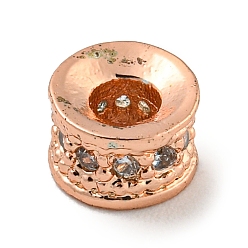 Розовое Золото Латунные микропаве из прозрачного кубического циркония, плоско-круглые, розовое золото , 6x4 мм, отверстие : 2.8 мм