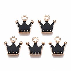 Black Alloy Charms, Cadmium Free & Lead Free, with Enamel, Crown, Light Gold, Black, 11.5x10.5x2mm, Hole: 1.5mm