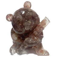 Strawberry Quartz Resin Panda Display Decoration, with Natural Strawberry Quartz Chips Inside for Home Office Desk Decoration, 65x65x85mm