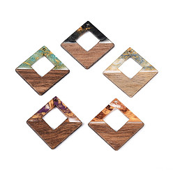 (52) Непрозрачная лаванда Подвески из непрозрачной смолы и ореха, ромб прелести, с блеском порошок, разноцветные, 36.5x36.5x3.5 мм, отверстие : 2 мм