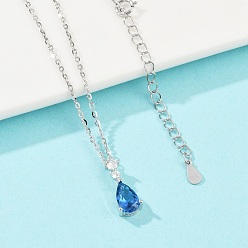 Серебро 925 Женское ожерелье из стерлингового серебра с подвеской в виде капли и сапфиром, серебряные, 15.71 дюйм (39.9 см)