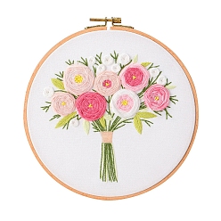 Colorful Flower Pattern DIY Embroidery Starter Kits, Including Embroidery Cloth & Thread, Needle, Instruction Sheet, Colorful, 330x330mm
