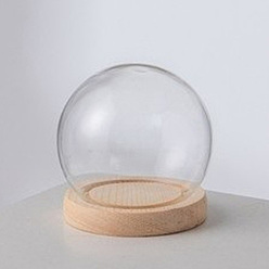 Blanched Almond Round Glass Dome Cover, Decorative Display Case, Cloche Bell Jar Terrarium with Wood Base, Blanched Almond, 80x68mm, Inner Diameter: 55mm