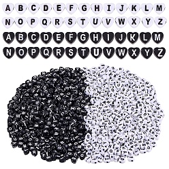 Gemischte Farbe 2000 Stück 2 Farben Handwerk Stil Acrylperlen, Herz mit Brief, Gemischte Farbe, 6.5~7x6.5~7.5x4 mm, Bohrung: 1.5~1.6 mm, 1000 Stk. je Farbe