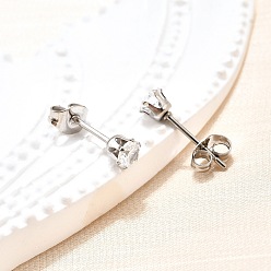 Нержавеющая Сталь Цвет Кубического циркония уха шпильки, с 304 основанием из нержавеющей стали, плоско-круглые, цвет нержавеющей стали, 4 мм, штифты : 0.7 мм