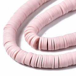 Misty Rose Handmade Polymer Clay Beads Strands, for DIY Jewelry Crafts Supplies, Heishi Beads, Disc/Flat Round, Misty Rose, 8x0.5~1mm, Hole: 2mm, about 350~387pcs/strand, 15.75 inch~16.14 inch(40~41cm)