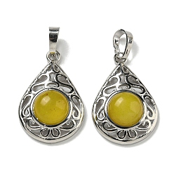 Топаз Нефрит Натуральный топаз нефрита подвески, покрытие стойки латунные полые слезы подвески, без кадмия и без свинца, платина, 29.5x19.5x7.5 мм, отверстие : 7.5x5 мм