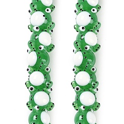 Зеленый лайм Бусы лэмпворк ручной работы, лягушка, зеленый лайм, 15x19.5x17 мм, отверстие : 1.6 мм, около 35 шт / нитка, 15.98'' (40.6 см)