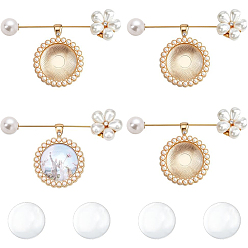 Golden 4Pcs Brass Stick Lapel Pins, with Alloy with Imitation Pearl Pendants and Glass Cabochons, Golden, 53mm