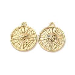 Настоящее золото 18K Латунные микро проложить кубического циркония подвески, без кадмия, без никеля и без свинца, солнце, реальный 18 k позолоченный, 21.5x18.5x3.5 мм, отверстие : 1.8 мм