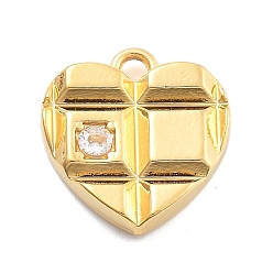 Настоящее золото 18K 304 из нержавеющей стали горный хрусталь подвески, вакуумное покрытие pvd, сердце, реальный 18 k позолоченный, 15x14x3 мм, отверстие : 1.8 мм