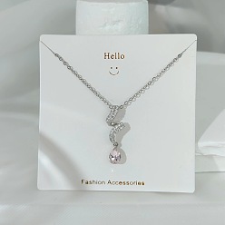 Teardrop 304 ожерелья с подвесками из нержавеющей стали с розовыми и прозрачными кубическими цирконами, цвет нержавеющей стали, слеза, 17.72 дюйм (45 см), Кулон : 29.4x10.5 мм