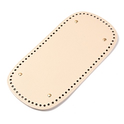 Кремово-белый Дно из искусственной кожи, овал с пластинами из сплава, зерно личи, аксессуары для замены сумок, кремово-белые, 30x15.3x0.4~1.1 см, отверстие : 5 мм