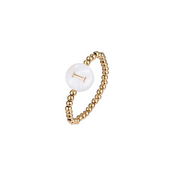 Letter I 304 Кольца из нержавеющей стали и ракушек, плоские круглые с буквы, стрейч-кольца, Буква "i", 19 мм