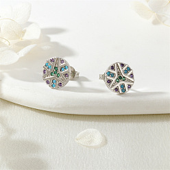 Платина Серьги-гвоздики из фианита, плоско-круглые, платина, 0.39 дюйм (1 см)