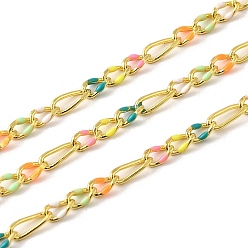 Разноцветный Латунь Figaro цепи, пайки, с эмалью, стойки покрытие, долговечный, без свинца и без кадмия, с катушкой, реальный 18 k позолоченный, красочный, ссылка: 4.5x3x1мм и 6x2x1мм