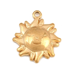 Golden 304 Stainless Steel Pendants, Smiling Sun Face Charms, Golden, 17.5x15x2.5mm, Hole: 1.5mm