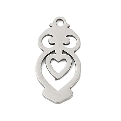 Нержавеющая Сталь Цвет 201 подвески из нержавеющей стали, сова прелести, цвет нержавеющей стали, 18x9x1 мм, отверстие : 1.4 мм