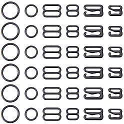 Black 300Pcs 6 Styles Iron Underwear Strap Buckles, Bra Slider Hooks, Black, 8.5~14.5x10.5~15.5x1mm, Inner Diameter: 3~12mm, 50pcs/style