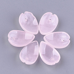 Pink Transparent Spray Painted Glass Pendants, Petal, Pink, 17.5x11.5x5.5mm, Hole: 1.2mm