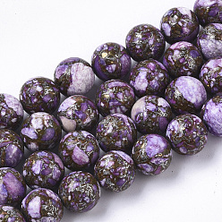 Lilac Assembled Synthetic Gold Line Regalite/Imperial Jasper/Sea Sediment Jasper Beads Strands, Dyed, Round, Lilac, 8mm, Hole: 1mm, about 48~49pcs/strand, 15.94 inch(40.5cm)