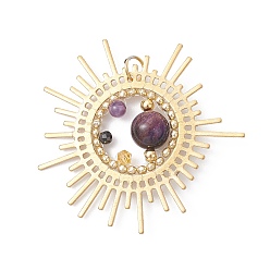 Фиолетовый Подвески из окрашенного натурального тигрового глаза и агата, солнечные подвески со стеклянными бусинами и латунной фурнитурой, золотые, фиолетовые, 41.5x43.5x8.5 мм, отверстие : 4.5 мм