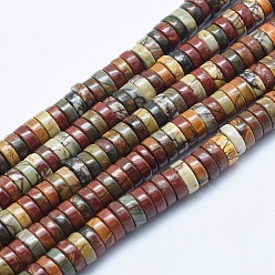 Пикассо Камень Натуральная полихромная яшма/камень Пикассо/нити бус из яшмы Пикассо, Heishi бусы, Плоский круглый / диск, 8x3 мм, отверстие : 1 мм, около 133 шт / нитка, 15.7 дюйм (40 см)